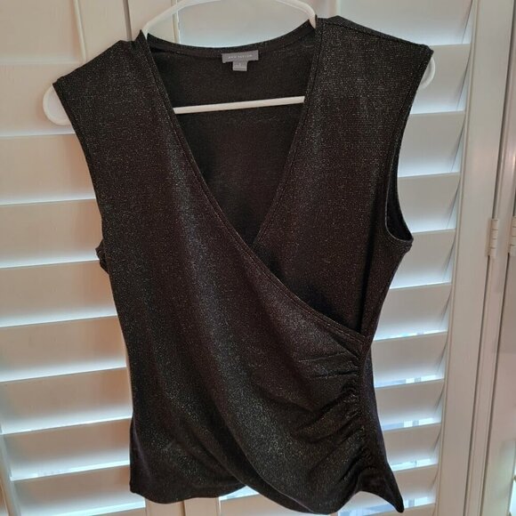 Ann Taylor Sleeveless V-neck Top  - Gold Metallic - Size S - Picture 2 of 5